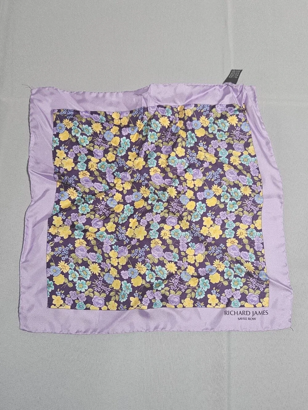 Richard James Savile Row Floral Designer Purple Small Silk Scarf Pocket Square